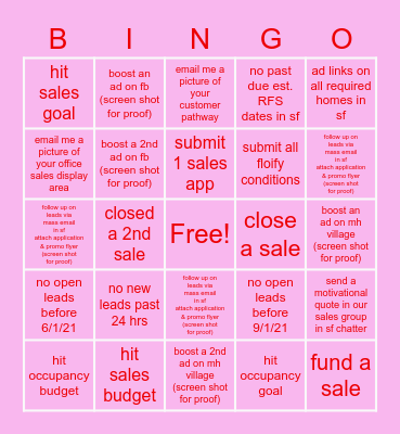 ♥ We LOVE Sales BINGO! ♥ Bingo Card