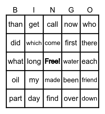 MCW Lists 9 and 10 Bingo Card