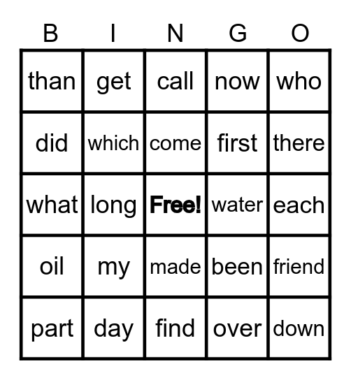 MCW Lists 9 and 10 Bingo Card