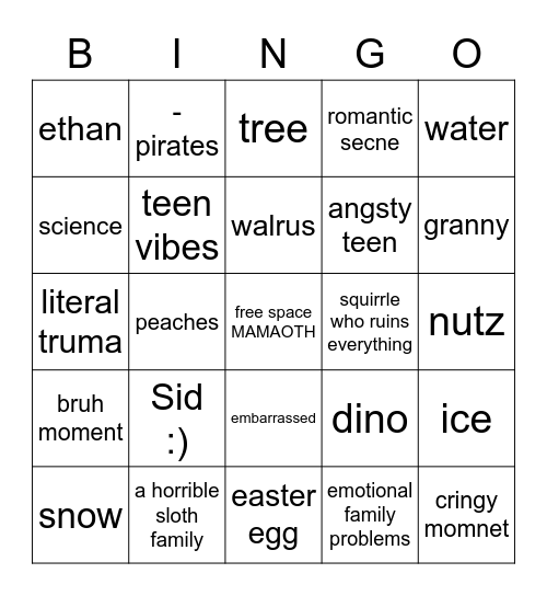 ice age bingo Card