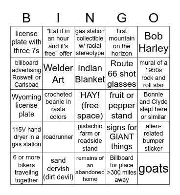 Go West BINGO! Bingo Card