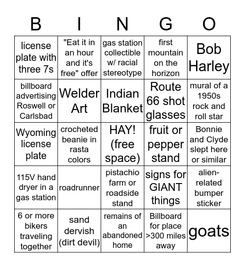 Go West BINGO! Bingo Card