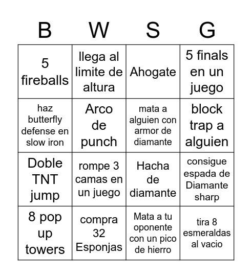 Bedwars Bingo Card