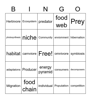 Ecosystem Bingo Card