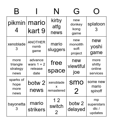 nintendo bingo Card