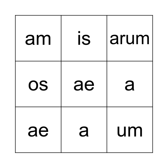 Latin 1st Declensions Bingo Card