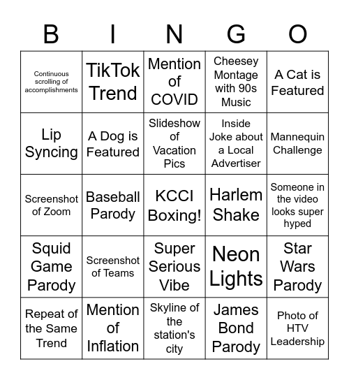 HTV Sales Celly Bingo Card