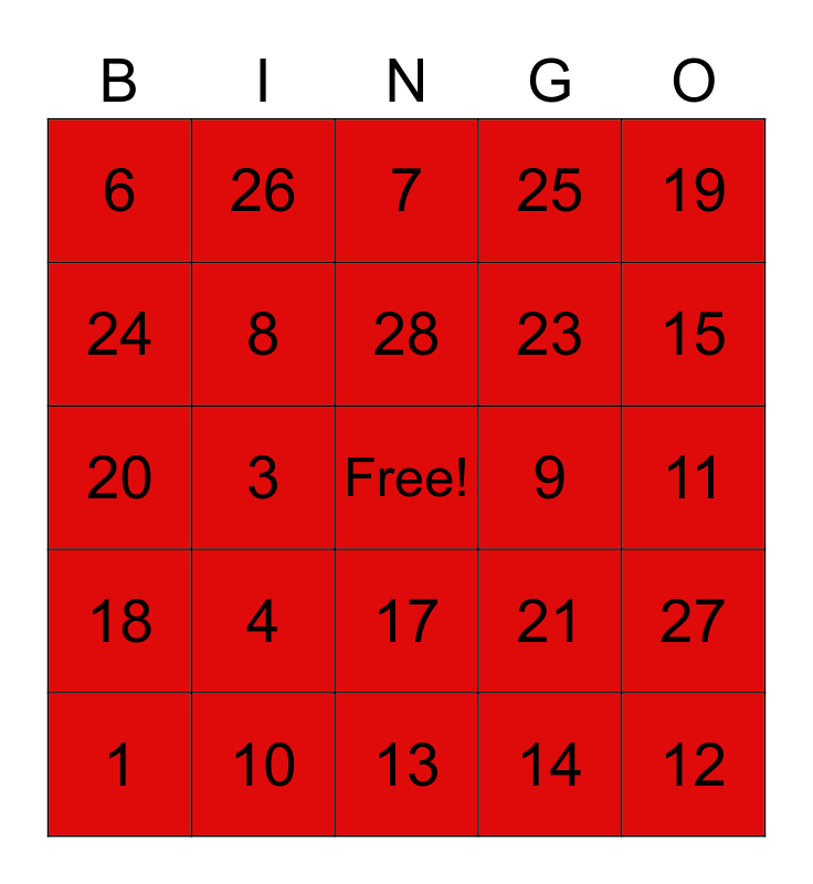 Valentijns Bingo Card