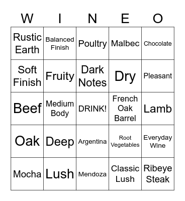 Alhambra Malbec Bingo Card