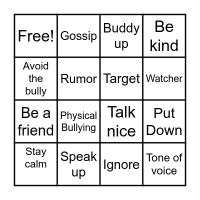 Anti-Bullying Bingo! Bingo Card