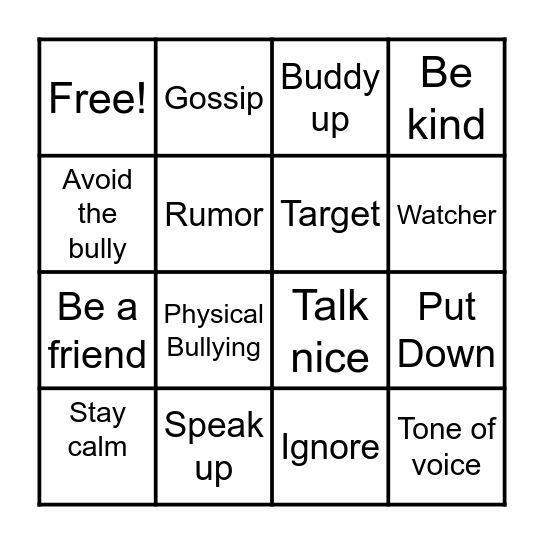 Anti-Bullying Bingo! Bingo Card