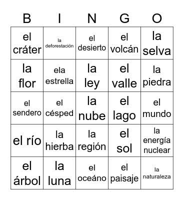 Lección 13 - La naturaleza Bingo Card