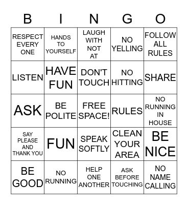 Camp Rules Bingo Card