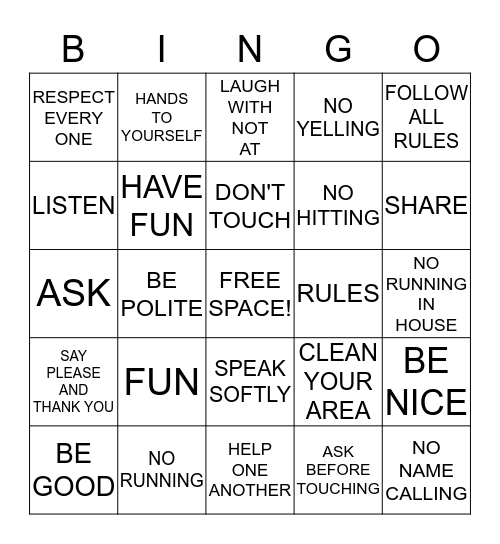 Camp Rules Bingo Card