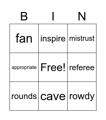 Vocabulary Bingo Card