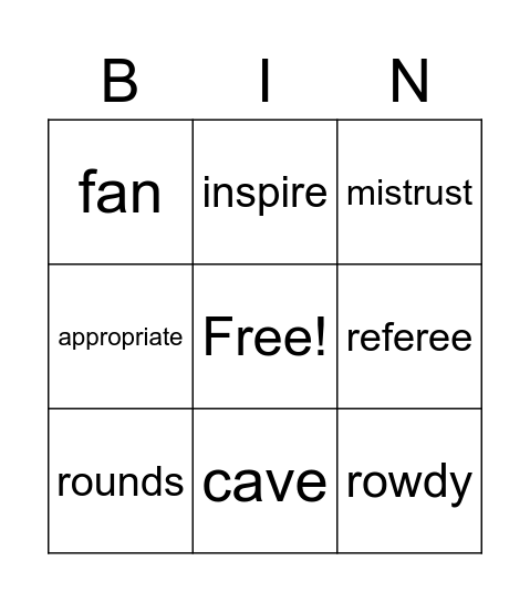 Vocabulary Bingo Card