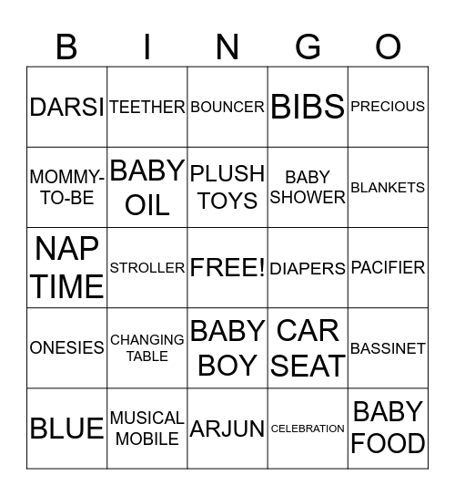 DARSI'S BABY SHOWER! Bingo Card