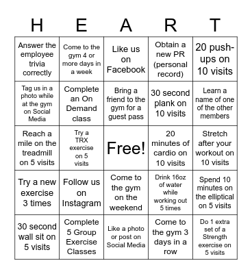 Hearts Bingo Card