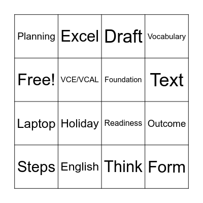 Foundation English Bingo Card