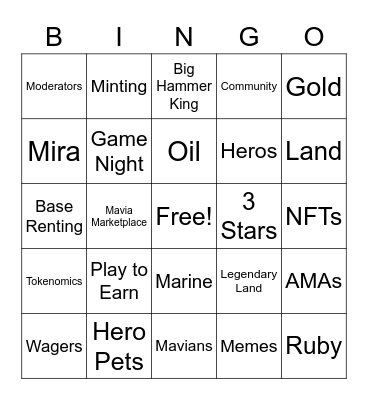 Mavia Bingo Card