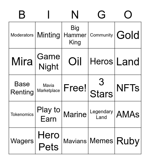 Mavia Bingo Card