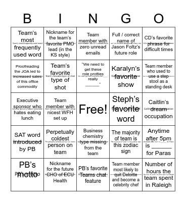 Friends, Fun & ECU Health Bingo Card