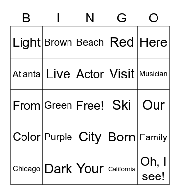 Unit 3 Vocabulary Bingo Card