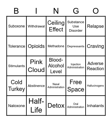 Substance Use Bingo Card