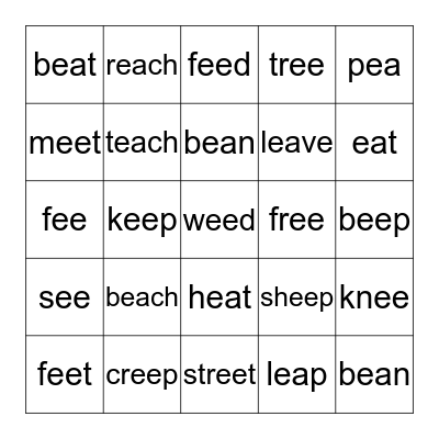 Long E Bingo  Bingo Card
