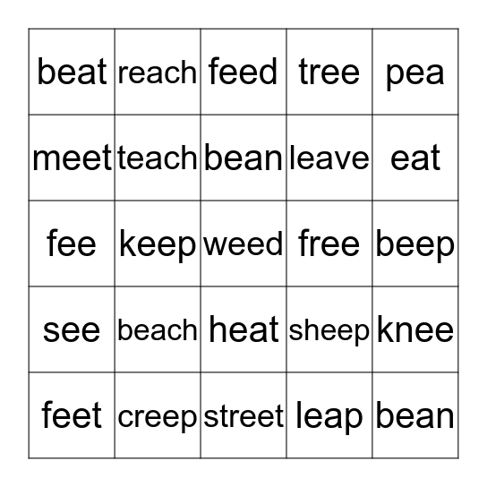 Long E Bingo  Bingo Card