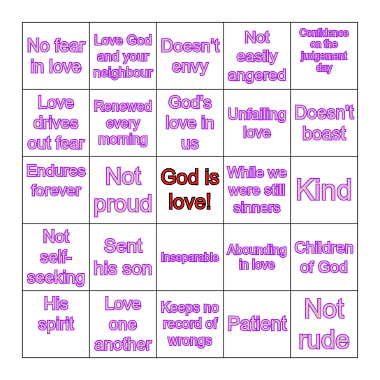 God's Love Bingo Card