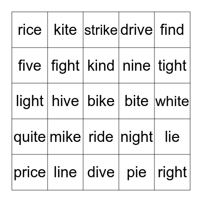 Long I Bingo Card