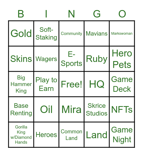 Qweegee Bingo Card