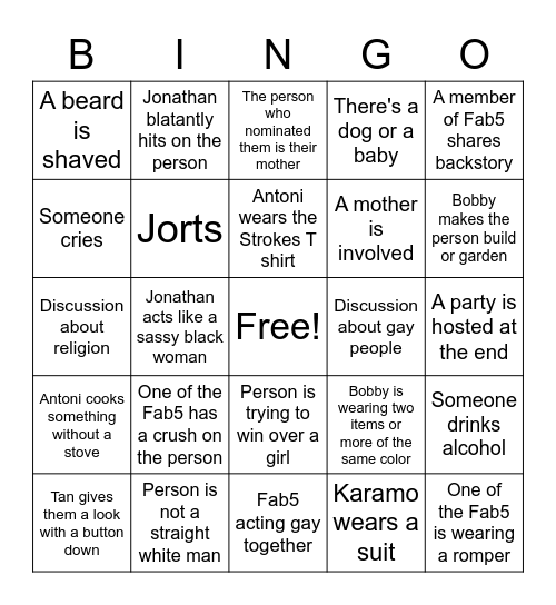 Queer Eye BINGO Card