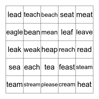 (ea) Long e Bingo  Bingo Card