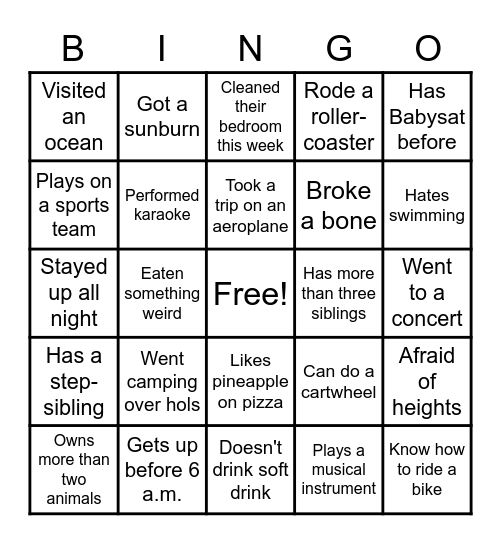 Classroom Bingo Card