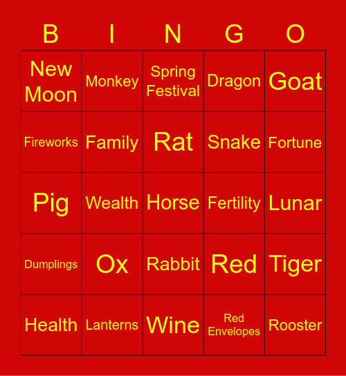 Chinese New Year 2022 Bingo Card
