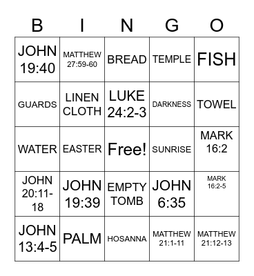 LENT TO EASTER Bingo Card