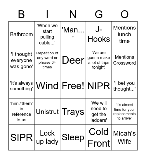 Jerry's Escorts Bingo Card