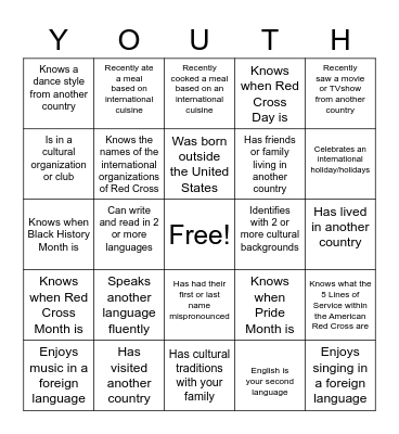 Youth Diversity and Inclusion Bingo Card