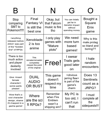 JRPG Fan Bingo 2022 Bingo Card
