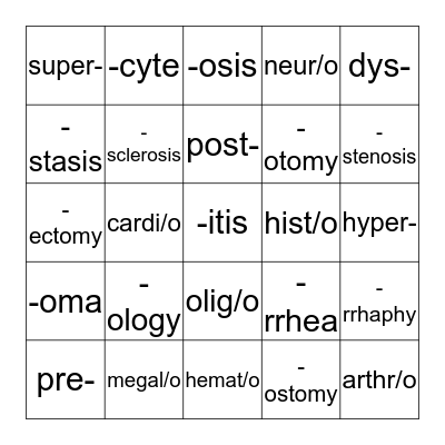 Medical Terminology-Bones Bingo Card