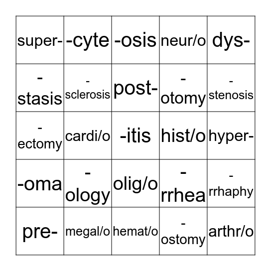 Medical Terminology-Bones Bingo Card