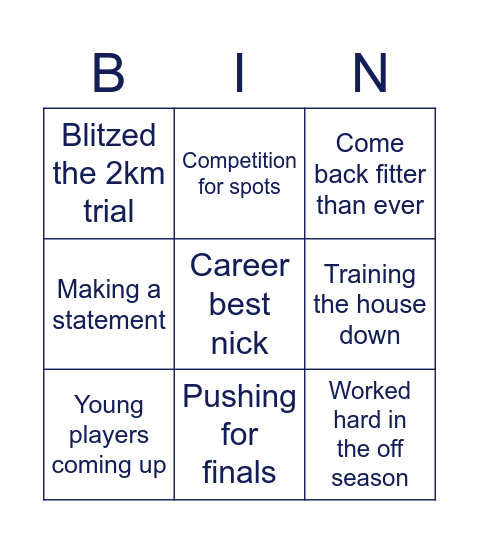 Pre-Season Bingo Card
