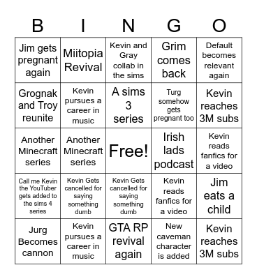 Kevin 2022 Bingo Card