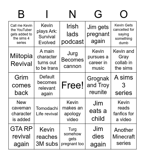 Kevin 2022 Bingo Card