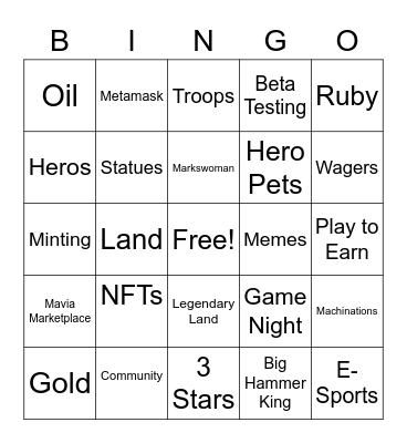 Heroes of Mavia Bingo Card