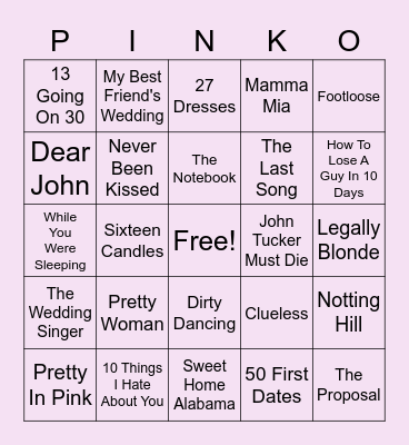 90s RomCom Bingo Card