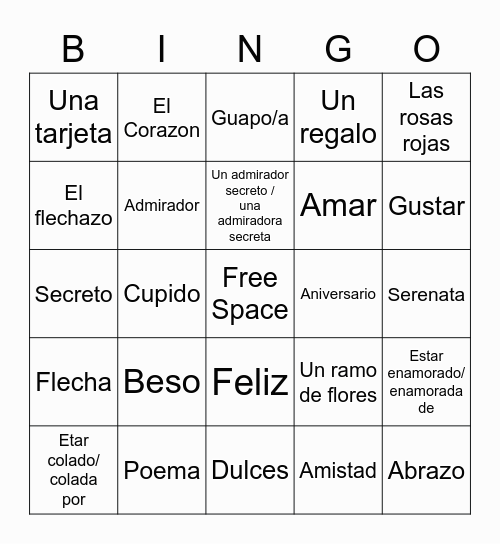 Día de San Valentín Bingo Card