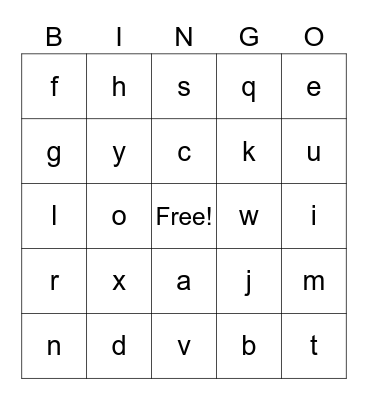 Phonics a-z Bingo Card
